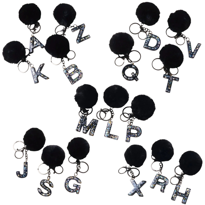 Pompom Initial Keychain