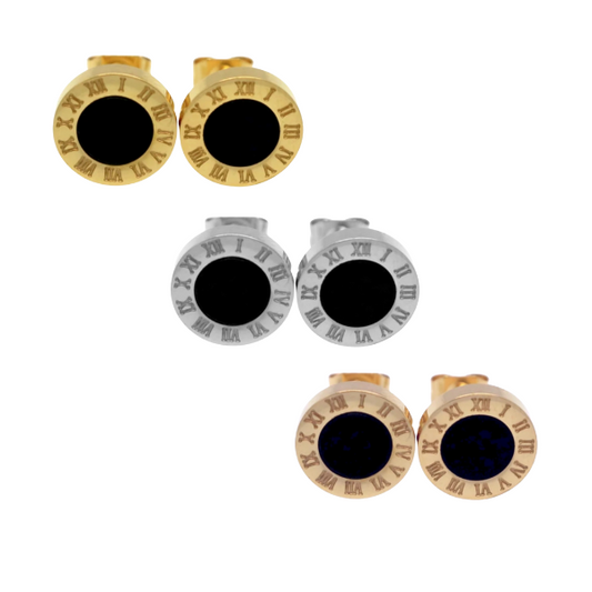 Roman Numeral Onyx Stud Earrings