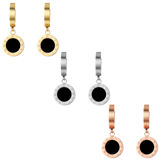 Roman Numeral Onyx Drop Earrings